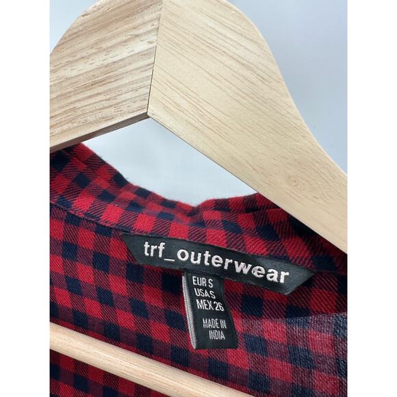 Zara Cardigan Women SMALL Red Navy Blue Plaid Button Front Maxi Dress Duster - Picture 9 of 13